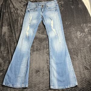 Premiere Denim Women's Jeans Size 3/4 reg Light Wash Distressed Stretch Boot Cut